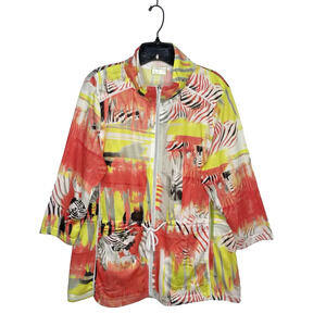 Y2K ONQUE Sport Womens Full Zip Mesh Jacket 1X Zebra Abstract Rave Art to Wear‎